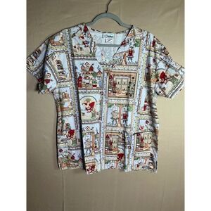 Life‎ Womens Scrub Top Medium M Cotton Cottagecore Honey Bear Whimsical Print